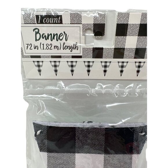 Black White Buffalo Plaid Banner 72in Checkered Triangle Garland Farmhouse Decor - Picture 3 of 7